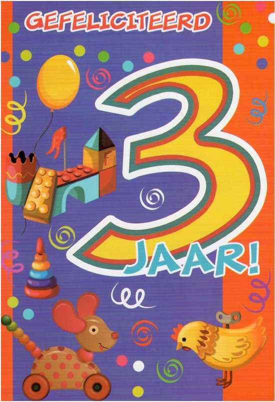 Verjaardagskaart 3 Jaar - Wenskaart Verjaardag - Kaart 3 Jaar