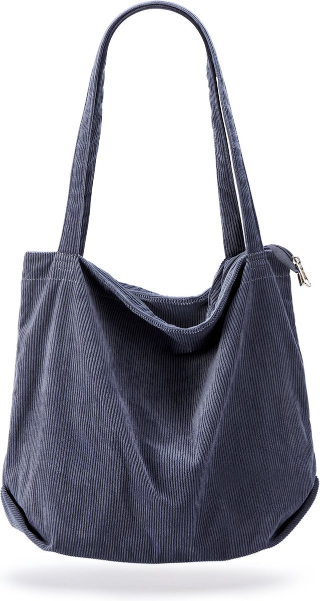 Geweo Schoudertas - Tote Bag - Shopper - Met Rits - Ribstof - Blauw