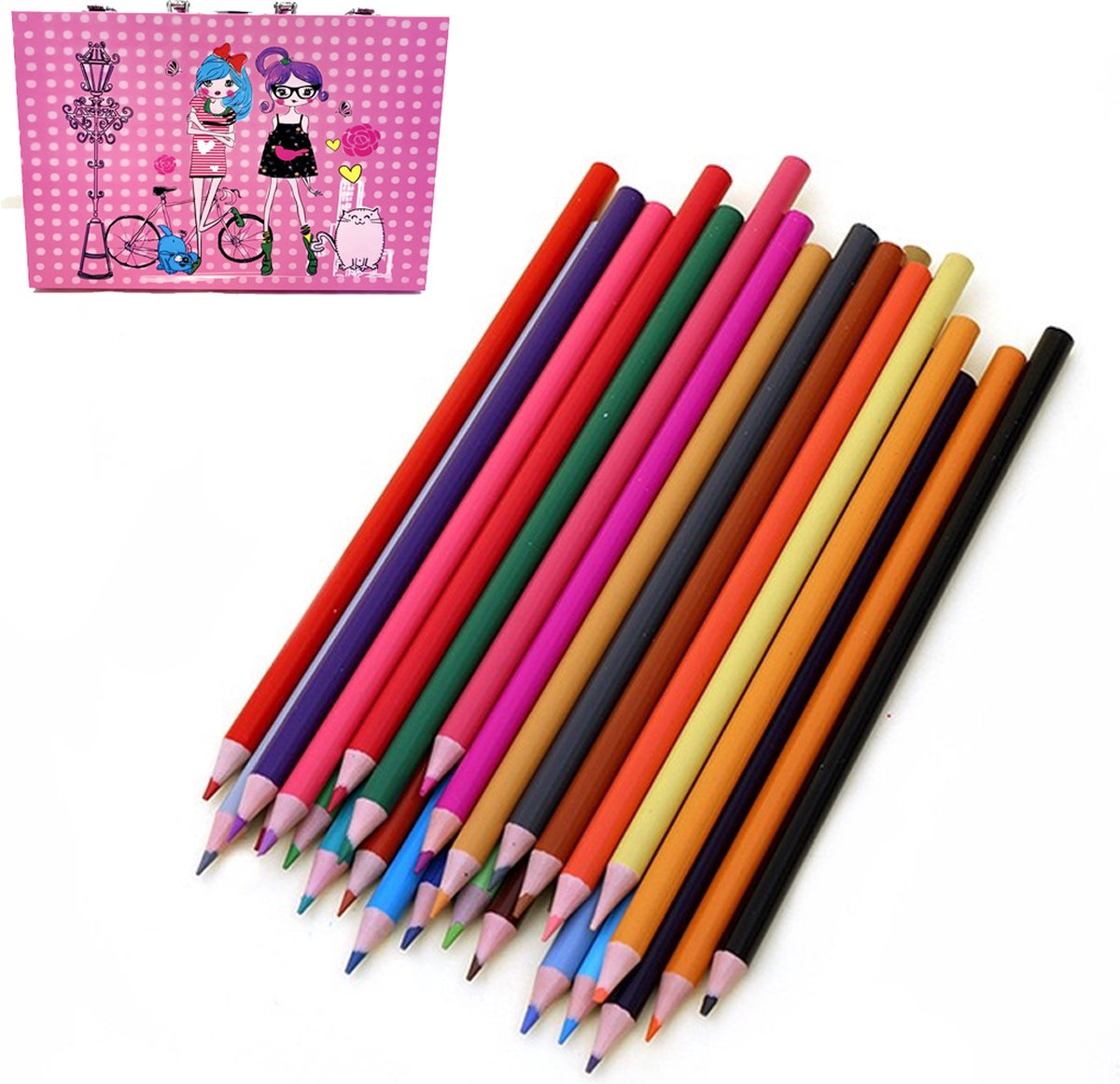 Tekenkoffer Set-Tekenset-Art Tekendoos-Kleurkoffer voor kinderen-knutselpakketten-schilderskoffer-200-Delige Tekenpakketten/ Schilderset -ROZE Meisje-Aquarel-Verf,Krijt,Stiften,Waskrijt,Oliepastels,Kleurpotloden en Toebeho+ potlood- en gumset — afbeelding 3