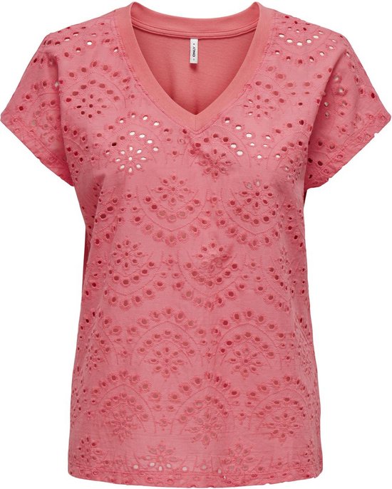 Only T-shirt Onllulu Life S/s V-neck Top Box Jrs 15324523 Coral Paradise/broderie Dames Maat - XL