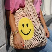 Tedz Strandtas gehaakt met smiley - beige - totebag - boodschappentas - Ibiza - dames