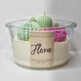 Flora XL geurkaars - Tropical en vanille geur - 400 gram - 14,5 x 8 cm - Tropical Vanilla - Geurkaars - Kaars - Soja was - Soy wax – Handgemaakt – Cadeau – Geschenk – Duurzaam
