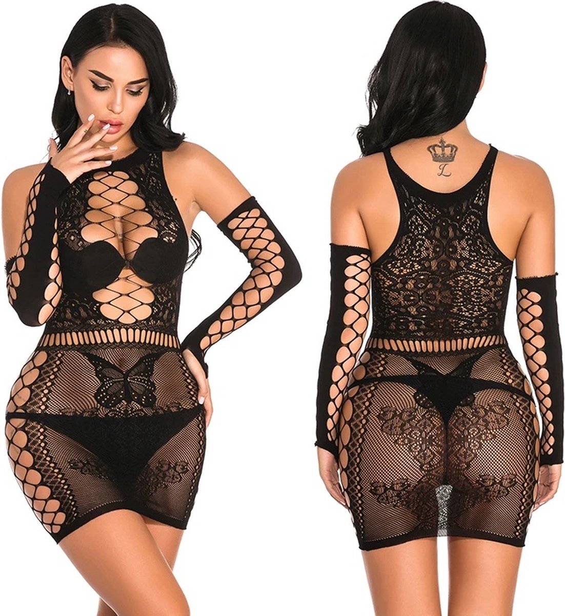 Goedkoopste Erotische Babydoll Jurkje Met Mouwen I Erotische Lingerie I Sexy Kanten Jurkje I Erotisch Ondergoed I One Size I Zwart