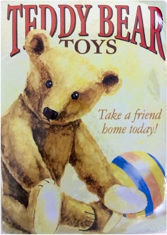 Wandbord Vintage Speelgoed Reclame - Teddy Bear Toys - Take A Friend Home Today