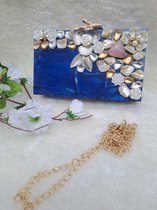 Hand–made- resin clutch in a hexagonal shape with golden sling- party clutch -evening bags
