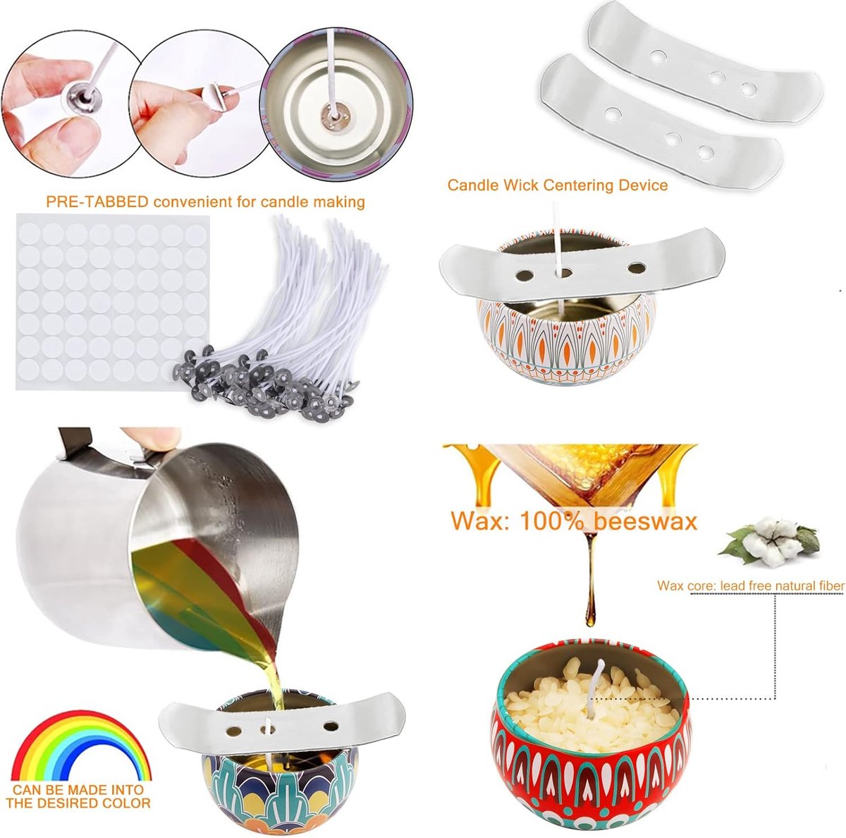 Kaarsenmaakset doe-het-zelf accessoires voor het maken van kaarsen geurkaarsen cadeauset inclusief bijenwas kaarslontstickers 8 kaarsenblikjes 4 kleuren kleurstoffen enz