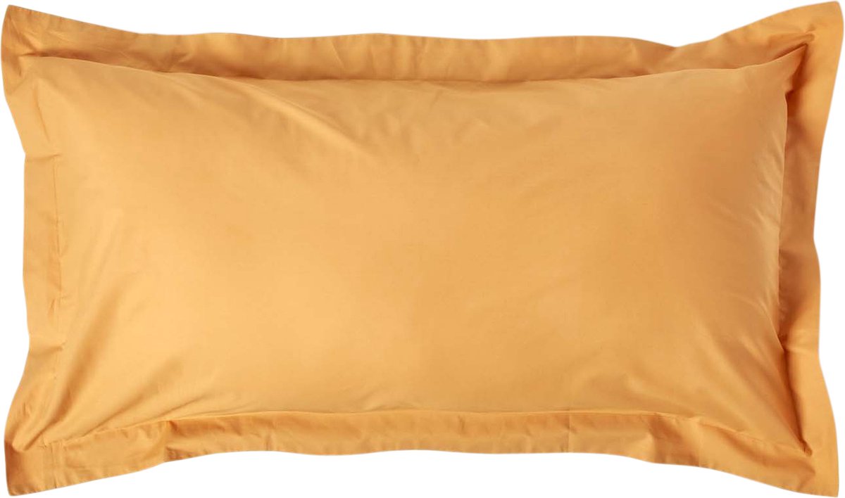 Homescapes Kussensloop 50x90 cm met Rand (Oxford) – Mosterdgeel – 100% Egyptisch Perkal Katoen – 200 TC