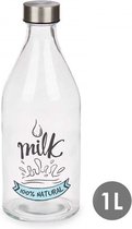 Bouteille de lait en Verres – Bouteilles de lait – Pot à lait – Gourde – Glas – Avec couvercle en acier/bouchon à vis – 1 litre – 1 L