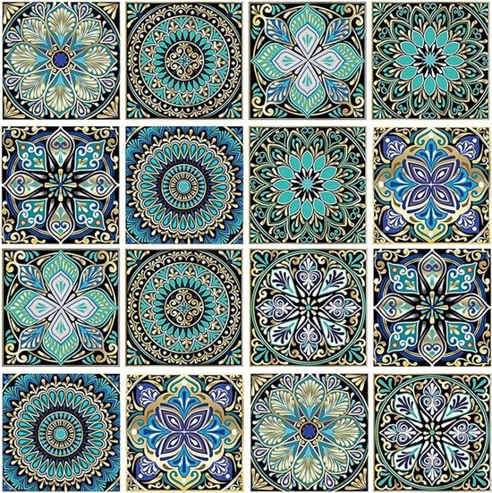 20 stuks kleurrijke tegelstickers, tegelstickers, mozaïek, wandtegels, Marokko, zelfklevend behang, waterdicht, muursticker voor keuken, kast, meubels, tafel (10 x 10 cm)