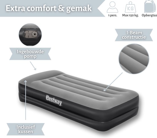 Bestway luchtbed - 1-Persoons - 97 x 191 x 46 cm - Grijs - Inclusief pomp - Reparatieset van Merkloos — afbeelding 4