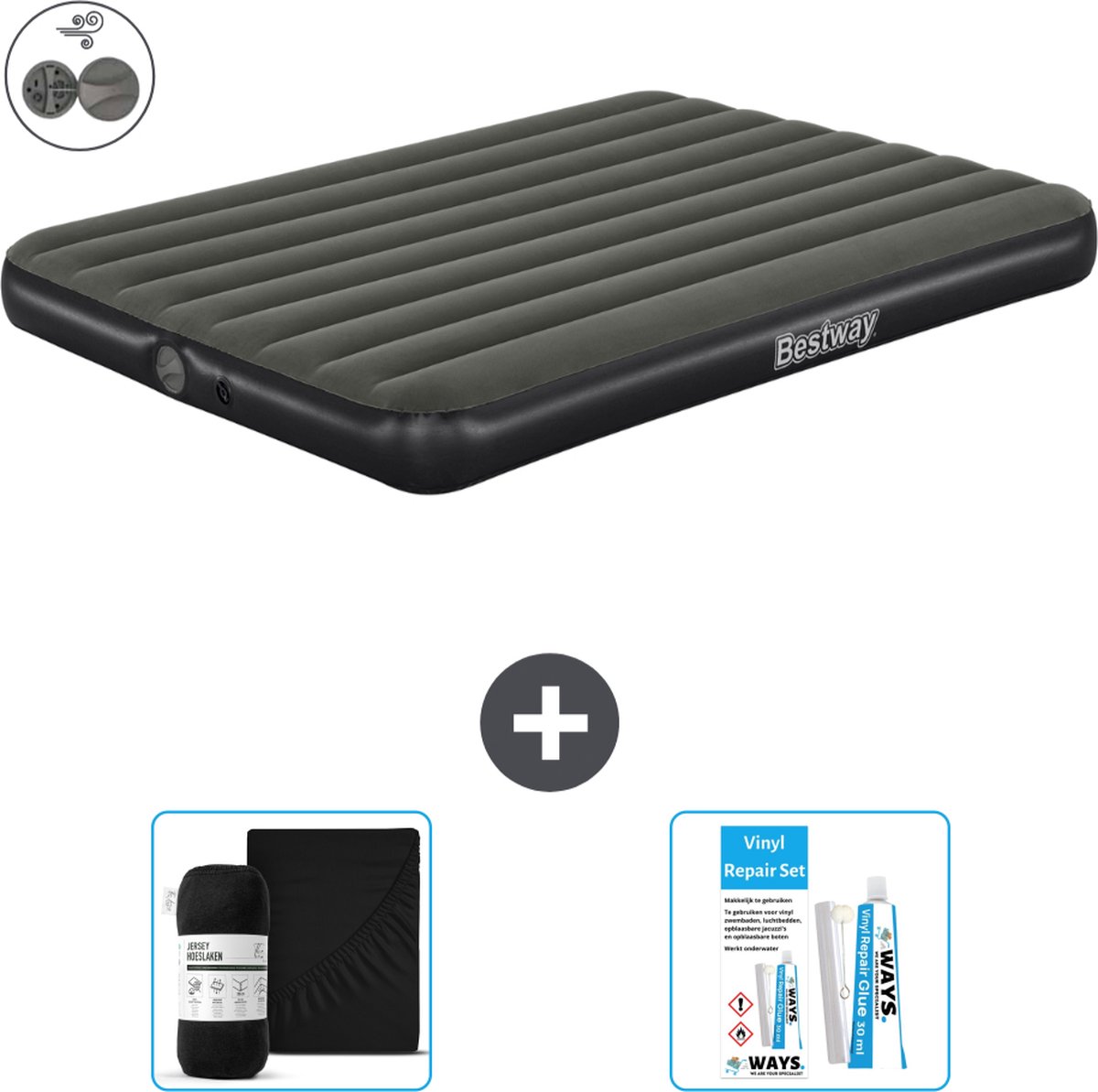 Bestway luchtbed - 2-Persoons - 152 x 203 x 25 cm - Groen - Inclusief pomp - Hoeslaken en Reparatieset
