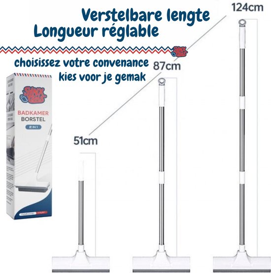 Synx Tools Schrobber 2 in 1 - Trekker douche - Schrobbezem - Luiwagen - Trekker - Schuurborstel - Badkamer borstel vloertrekker met steel schrobborstel - Bezem - vloerwisser badkamer - Schrobborstel Met telescopische steel van Synx Tools — afbeelding 4