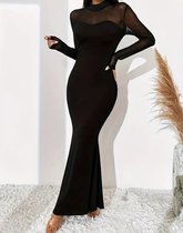 Sexy elegant jurk corrigerende zwarte maxi mesh feest kerst lichte stretch jurk speciale gelegenheidsjurk maat XL