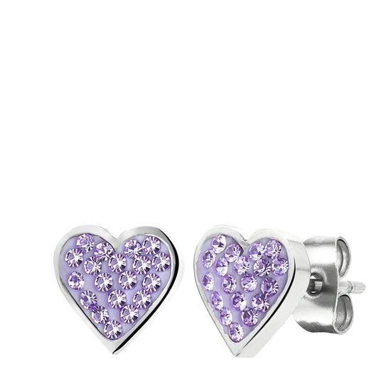Boucles d'oreilles enfant en acier coeur avec cristal violet