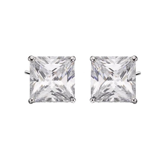 Vierhoek vormig Oorbellen - Zilver Oorbellen met Vierhoek vormig Zirkonia - Zilver 925 - Square Shape Zirconia Earrings 10 mm - Amona Jewelry