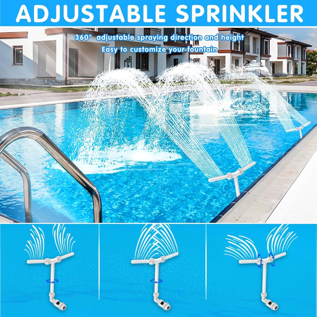 Waterfontein Dual Spray Verstelbaar Zwembad Waterval Fontein Spray Met Adapter Pool Beluchter Zwembad Fonteinen