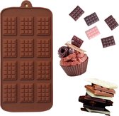 Siliconen bakvorm - Chocoladevorm - Mini Chocoladereep - 12 reepjes met 12 blokjes - Chocolade, koek, gebak, wafeltjes, zeep, epoxy etc. - Geschikt voor o.a. oven, koelkast, vriezer, magnetron