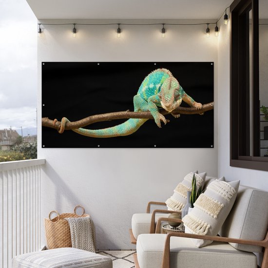 Affiche clôture Caméléon - Branche - Pastel - 200x100 cm - Toile de jardin