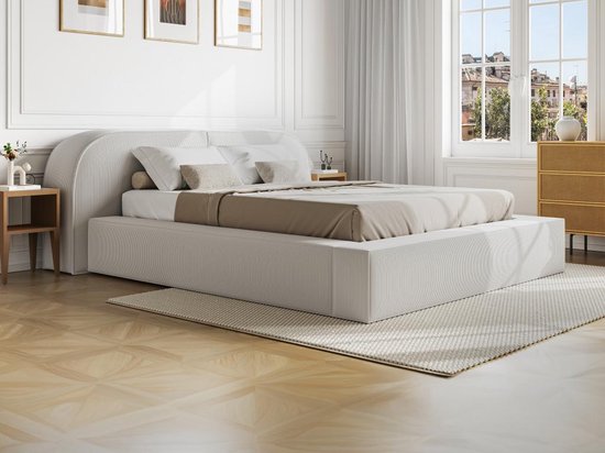 Maison Céphy Bed met opbergruimte 160 x 200 cm - Ribfluweel - Crème - LIRABA van Maison Céphy L 226 cm x H 90 cm x D 253 cm