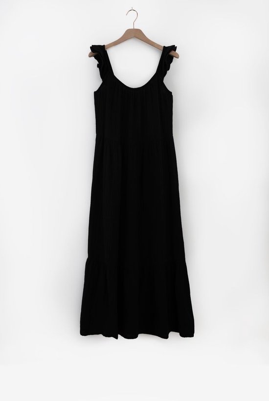 Sissy-Boy - Zwarte A-lijn maxi jurk met ruffle details