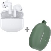 Cazy Draadloze Oordopjes Bluetooth met Active Noise Cancelling (Wit) + Siliconen Hoesje (Groen)