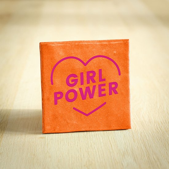 Tegeltje - Girl Power | Oranje & Fuchsia | 10x10cm - Interieur - Wijsheid - Tegelwijsheid - Spreuktegel - Keramiek - BONT