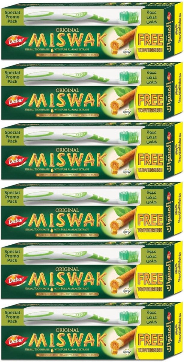 6x Dabur miswak tandpasta 190g + tandenborstel (zonder fluoride)