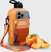 DrinkStation - ORANJE Drinkfles met hoes - Drinkfles met Rietje - Gymfles met Rietje - Sportfles - Gymfles voor je telefoon - Water Fles - Bidon - KERST CADEAU - Opbergruimte voor je telefoon en sleutels - Gym fles met Rietje - Gymtas - Sport fles