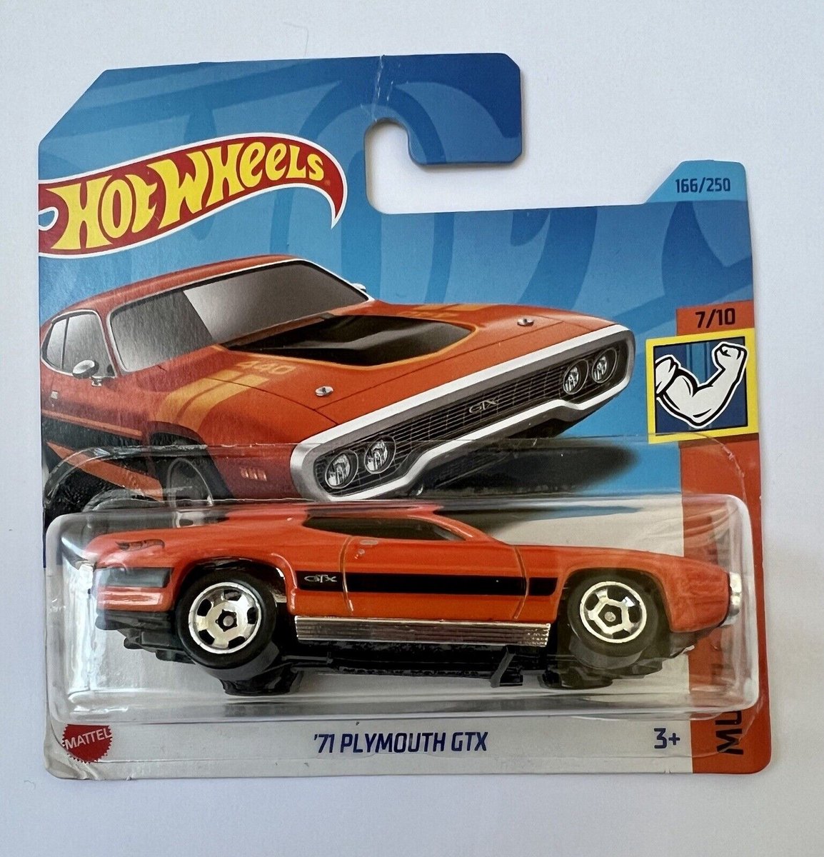 HOT WHEELS '71 PLYMOUTH GTX 166/250 BLACK/ORANGE 1:64 HW MUSCLE MANIA 7/10