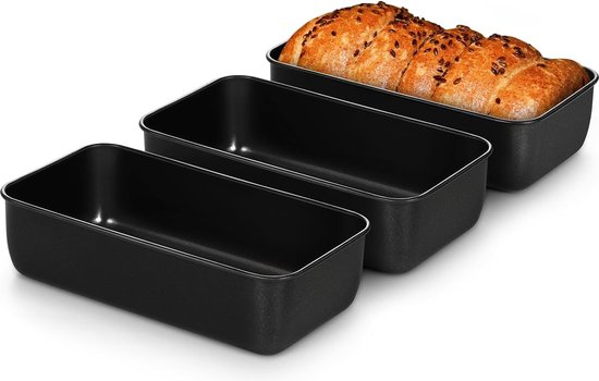 Roestvrijstalen bakvorm, 3-delige antiaanbaklaag, broodbakvormset, rechthoekige broodvorm voor brood/cake/toast, gezond en gemakkelijk te reinigen, 23,3 x 12,7 x 6,3 cm