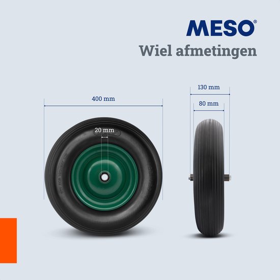 MESO Kruiwagenwiel Anti Lek - 4.80/4.00-8 - Massief PU Band - Lekvrij Wiel - Kruiwagenband 4.80/400 voor Kruiwagen - Meso