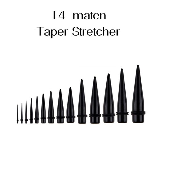 14 maten- Taper -stretcher -1.6 mm- 20 mm- Zwart- Acryl- Charme Bijoux