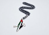 Natuurstenen Autohanger " Hematiet"- Met hanger "Kaart van Palestina en sleutel" - 8 mm diameter van de korrel- Mooie accessoire en decoratie voor de auto