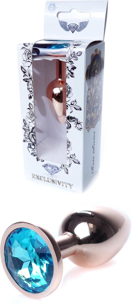 Goedkoopste Bossoftoys - Rose Gold Plug with Blue stone - length 7 CM - Dia 2,7 CM