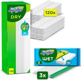 Lingettes sèches pour sols Swiffer 120 Recharges + 3 lingettes humides pour sols