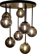 Olucia Stacy - Design Plafondlamp - 8L - Aluminium/Glas - Grijs;Zwart - Rond - 50 cm