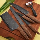 Lot de 6 couteaux en acier inoxydable : lot de 6 couteaux noirs en acier inoxydable avec manche marron.