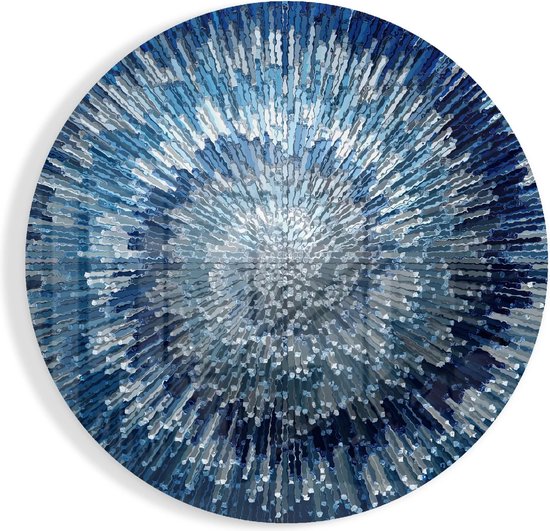 Glasschilderij Rond - Abstract - Blauw - Modern - Muurcirkel - 80x80 cm