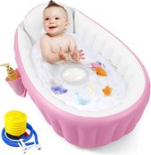 Opblaasbare badkuip voor baby's, draagbaar reisbad, babybad, peuterbad met luchtpomp, opvouwbaar antislip douchebassin mini luchtzwembad voor pasgeborenen (roze)