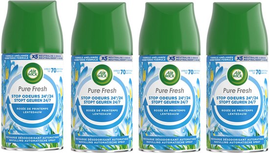 Air Wick Pure Spring Dew Spray Recharge Neutralise les odeurs sans brume humide - 4 pièces