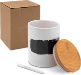 Boîte à café en céramique 1000 ml, hermétique, avec craie et tableau texte, boîte de rangement avec couvercle en bois pour conserver le café, la farine, le sucre, le thé, les pâtes, etc.