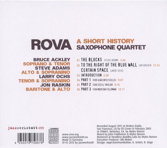 Rova Saxophone Quartet - A Short History (CD), Rova Saxophone Quartet ...