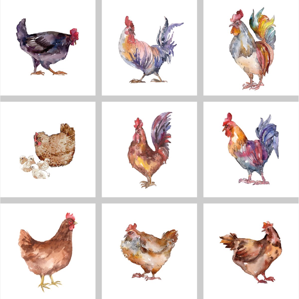 9 tegelstickers kippen 15x15cm - badkamer, keuken en toilet - zelfklevend - peel and stick
