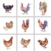 9 tegelstickers kippen 15x15cm - badkamer, keuken en toilet - zelfklevend - peel and stick - decoratiestickers - plakfolie stickers - backsplash