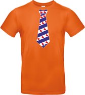 Oranje T-shirt koningsdag (keningsdei shirt) met Friese stropdas Maat XL