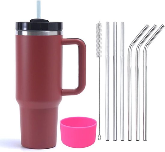 Gobelet En Acier Inoxydable De 1200 Ml Avec Poignée Et Paille, Tasse à Café De Voiture