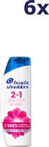 6x Head & Shoulders Shampoo - Smooth & Silky 2 in 1 400ml