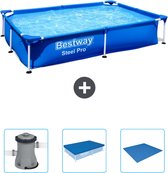 Bestway Rechthoekig Steel Pro Zwembad - 221 x 150 x 43 cm - Blauw - Inclusief Pomp - Afdekzeil - Grondzeil