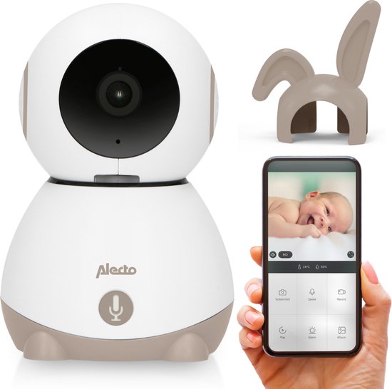 Foto: Alecto wifi babyfoon met camera en app full hd op afstand beweegbaar melding bij beweging en geluid smartbaby10be beige