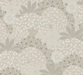 Bloemen behang Profhome 387402-GU vliesbehang hardvinyl warmdruk in reliëf licht gestructureerd met bloemen patroon mat beige grijs roze 5,33 m2